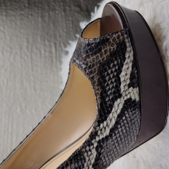 Marc Fisher Tumble Brown Suede Snakeskin Open Toe Slip On Stiletto High Heels - Picture 12 of 16